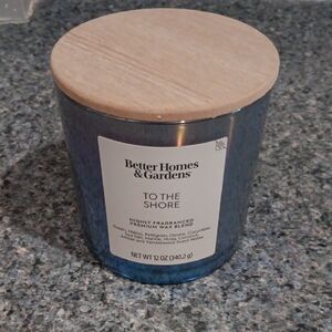 Better Homes And Gardens Blue Glass 'To The Shore' Scented Candle with Wood Lid